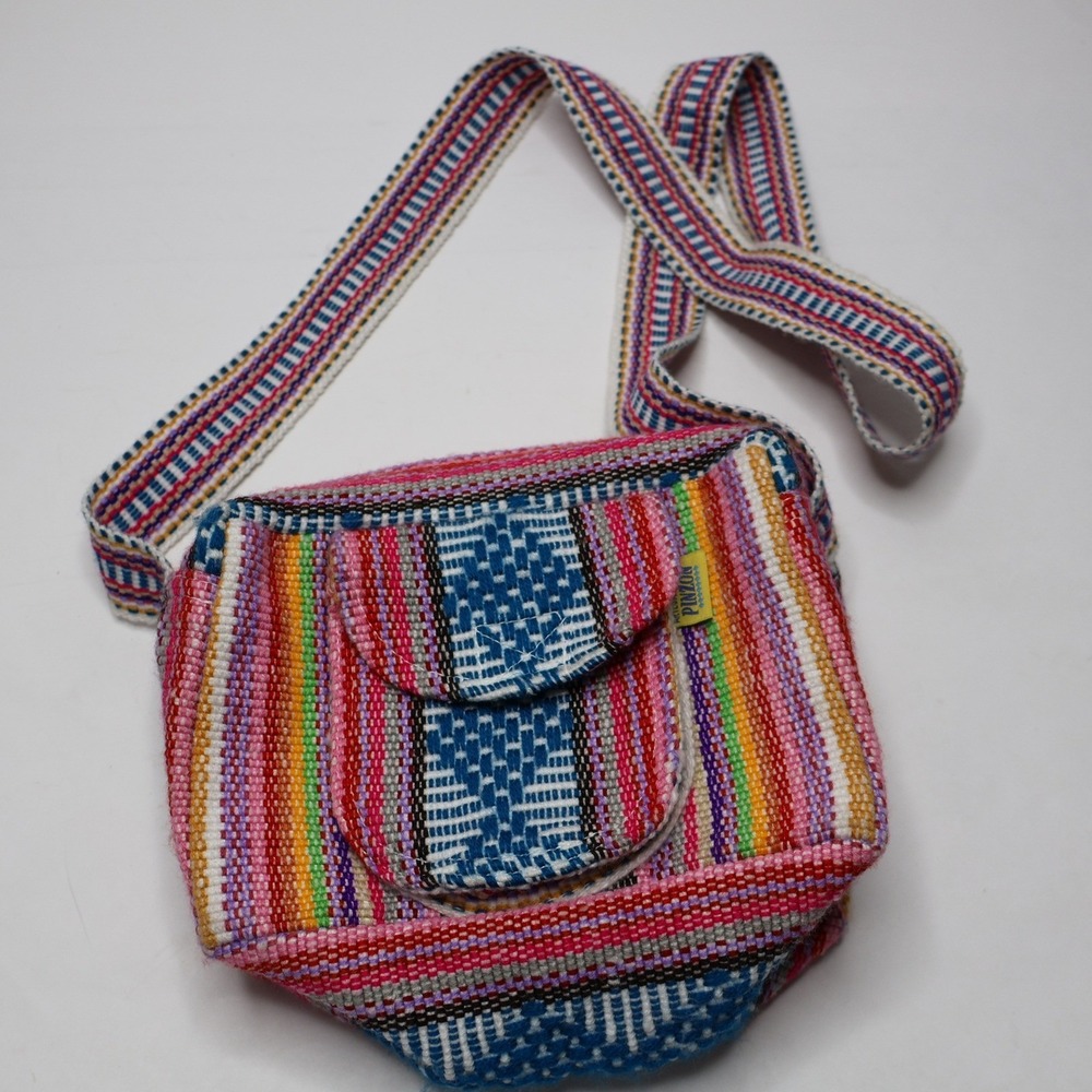 Pinzon Woven Boho Small Crossbody Bag Multi Color Striped Festival Colorful‎